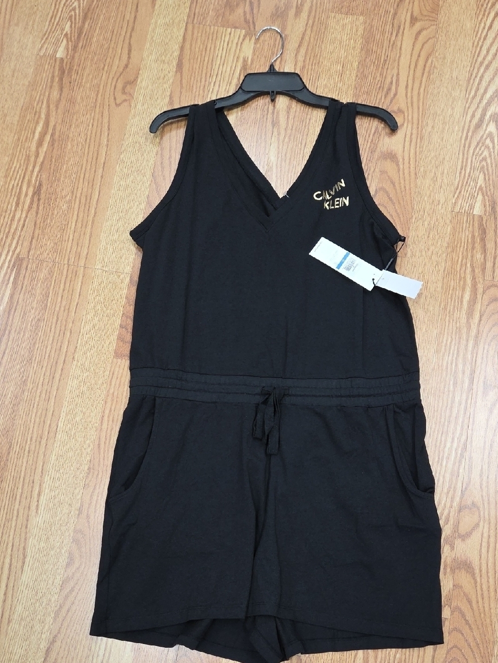 New Calvin Klein Womens Black V-Neck One-Piece Romper XL